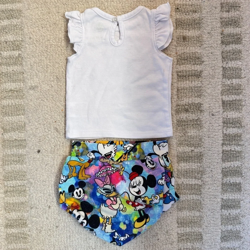 Minnie Mouse Rainbow Bow Tank and Mickey Print Shorts Set